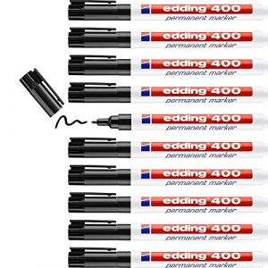 Edding 400 Marqueur permanent - noir - 10 stylos - pointe ronde fine 1 mm - sèche vite, résiste à l'eau et aux frottements - pour carton, plastique, bois, métal, verre