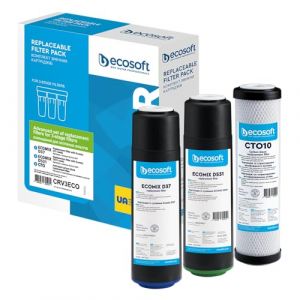 BWT Ecosoft Lot de 3 recharges au charbon actif - Élimination efficace du chlore et des odeurs - Compatible avec les systèmes à osmose inverse - Installation sous évier, 270×235×395