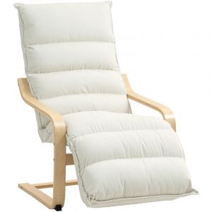 Homcom Fauteuil salon - repose-pieds r&eacute;glable, assise rembourr&eacute;e et dossier haut - structure en bois - 67x93x105cm - cr&egrave;me