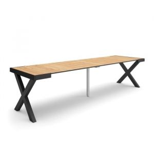 Table console extensible, Console meuble, 300, Pour 14 personnes, Pieds bois massif, Style moderne, Chêne - Skraut Home