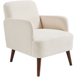 DRAWER Fauteuil rétro en chenille pieds bois foncé - Brooks - Couleur - Ecru