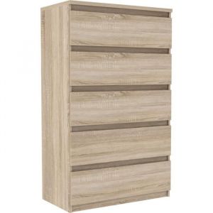 Commode CHELSEA 5 tiroirs - L 77,2 x P 42,2 x H 128,1 cm - D&eacute;cor ch&ecirc;ne sonoma