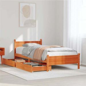 VidaXL Cadre de lit sans matelas cire marron 100x200cm bois pin massif, meuble de chambre &agrave; coucher, sommier, lit en bois, lit, lit simple