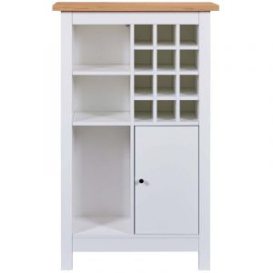 Pegane Armoire à bouteilles, meuble de rangement coloris blanc / chêne Artisan -longueur 76 x profondeur 33 x hauteur 124 cm -
