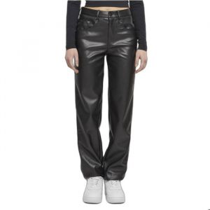 Urban classics Ladies Straight Leg Synthetic Leather Black - Pantalons - noir - W28 - 100% Polyester,Faux cuir