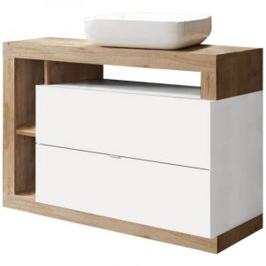 ARTURO - Meuble Vasque 110cm 2 tiroirs blanc laqu&eacute; et aspect bois finition Cadiz