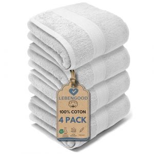LEBENGOOD &ndash; Lot de 4 Serviette de Bain Grande Taille 100% Coton &ndash; pour de Douche et Toilette &ndash; Drap de Bain &ndash; Doux &ndash; Absorbant et certifi&eacute; Oeko-TEX &ndash; Linge de Bain de Luxe - 4 90X170