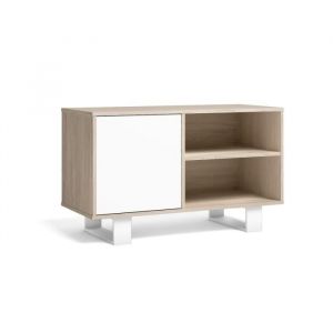 Skraut Home - Meuble TV 100, salon/salle à manger, Modèle WIND, couleur structure chêne, couleur porte blanche, 95x40x57cm