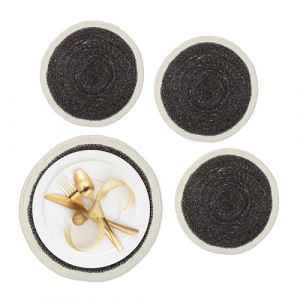 Relaxdays Set de Table, 4 Dessous Ronds, en zostère tressée, diamètre : 37 cm, pour Table à Manger, Noir et crème