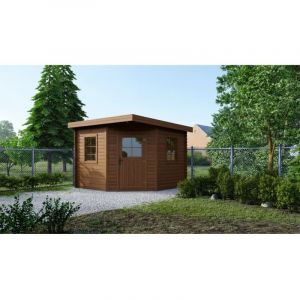 Abri de jardin en bois - 8m2 - 3x3m - Trait&eacute; - Ep. 28mm - Couleur: marron - DOM753