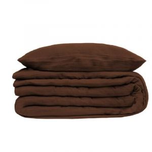 1001kdo - Housse de couette et taies double gaze de coton Doux Reve 220 x 240 Marron