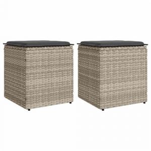 VidaXL Tabourets de jardin et coussins lot de 2 gris clair poly rotin
