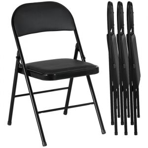 Homcom Lot de 4 chaises - pliantes portables - avec coussin en rev&ecirc;tement synth&eacute;tique et cadre en acier - noir