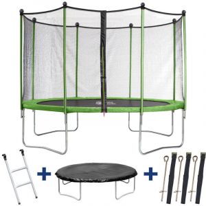 Habitat et Jardin Trampoline Yoopi - Ø 4.25 m - avec filet + échelle + couverture + kit d'ancrage