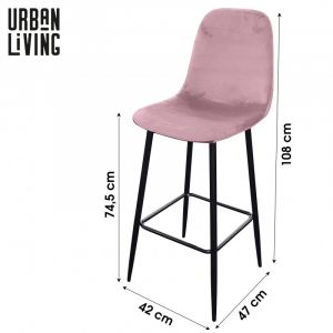 AC-Déco Tabouret de bar velours avec dossier "Inoui"- Rose - L 42 x P 47 x H 108 cm