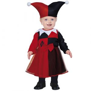 FIESTAS GUIRCA Costume Arlequin Charmant - Clown Arlequin Rouge et Noir - Costume Halloween Fille 2-3 Ans