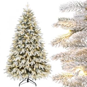 YORBAY Sapin de Noël Artificiel 210cm Lumineux LED avec Neige Blanche épaisse, Sapin Artificiel pour Décoration Noël avec Support