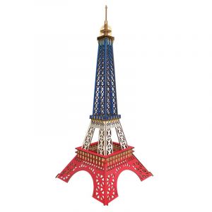Dam Puzzle 3d en bois. Tour eiffel &agrave; paris. 94 pi&egrave;ces. Couleur du drapeau fran&ccedil;ais.