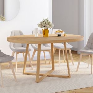Idmarket Table &agrave; manger extensible ronde SELMA 4-8 personnes bois effet h&ecirc;tre 110-150 cm