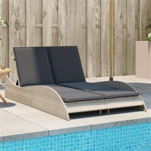 VidaXL Chaise Longue Avec Coussins Gris Clair 114x205x73 Cm Poly Rotin
