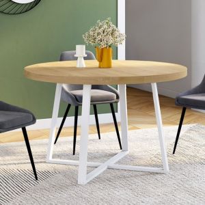 Idmarket Table à manger ronde selma 4-6 personnes bois et blanc 110 cm
