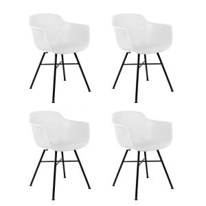 Kick Set de 4 chaises de jardin Indy White - Structure noire - 54 x 58 x 83 cm