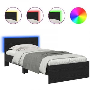 VidaXL Cadre de lit avec &eacute;clairage LED - Ch&ecirc;ne Noir - 90x200 cm - Bois ding&eacute;nierie - &Eacute;clairage multicolore
