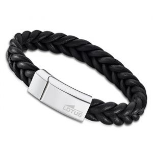 Lotus Bracelet - Gourmette - Jonc - Bracelet homme cuir tressé noir - Couleur de la matière:Noir