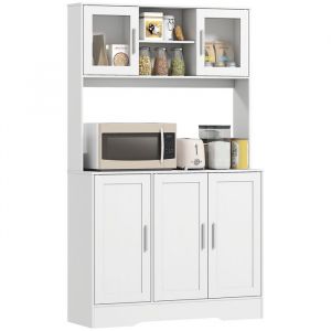 Homcom Armoire de cuisine scandinave portes vitrées et plan de travail blanc