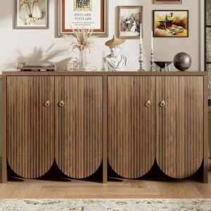 Buffet bas - PDZZZD - &Eacute;l&eacute;gant en noyer - 4 portes - &Eacute;tag&egrave;res r&eacute;glables - Design contemporain