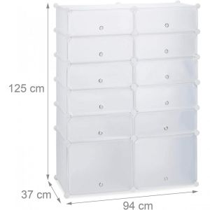 Image de Étagère armoire meuble de rangement à chaussures en plastique 12 compartiments 125 cm blanc 13_0001638_3