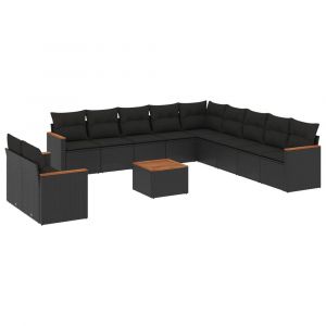 VidaXL Salon de jardin 12 pcs avec coussins noir résine tressée
