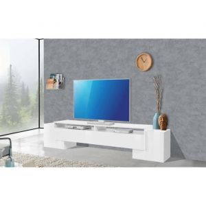 Dmora - Meuble TV Dfinard, Buffet bas de salon, base meuble TV, 100% Made in Italy, cm 210x45h45, blanc brillant