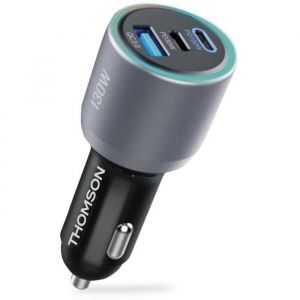 Thomson Chargeur voiture - 130 W - Technologie GaN nouvelle génération totale - 2 USB-C - PD 100 W + pd 30 W