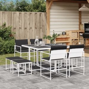 VidaXL Ensemble à manger de jardin avec coussins 9 pcs blanc textilène, ensemble à manger d'extérieur, meuble à manger de jardin, table et chaises de jardin