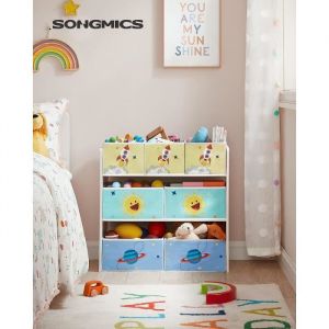 Songmics Étagère pour Chambre d'enfant, étagère à Jouets avec 7 boîtes de Rangement en Tissu Non tissé, bibliothèque pour Enfants, étagère pour Jouets, Organisateur de Jouets, 29,5 x 62,5 x 60 cm,