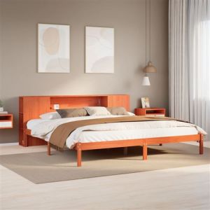 VidaXL Lit biblioth&egrave;que sans matelas cire marron 180x200 cm pin massif, lit, meuble de chambre &agrave; coucher, lit avec rangement, lit double, lit en bois