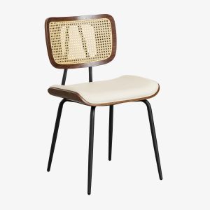 Pack de 4 chaises de salle à manger en bois, rotin et similicuir Raysa SKLUM Bois Foncé