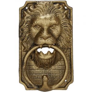 Image de Relaxdays Heurtoir de porte, lion imposant, en fonte, design vintage, h x l x p : env. 19,5 x 12 x 6 cm, doré