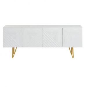 Miliboo Meuble TV design grav&eacute; blanc et m&eacute;tal dor&eacute; L140 cm OZEN L140xP34.9xH54.9
