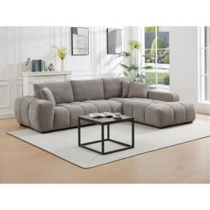 Canap&eacute; d'angle droit en tissu gris BERENIA