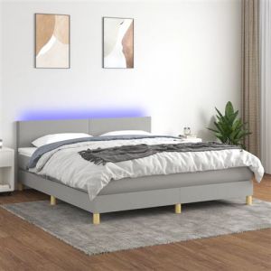 VidaXL Sommier &agrave; Lattes de Lit avec Matelas et LED, Lit Rembourr&eacute;, Lit Double, Lit Adulte de Chambre &agrave; Coucher Int&eacute;rieur, Moderne, Gris Clair 160x200 cm Tissu