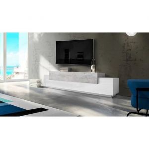 Meuble tv Dlamann, Buffet bas de salon, base meuble tv, 100% Made in Italy, 240x45h52 cm, Blanc brillant et Ciment - Dmora