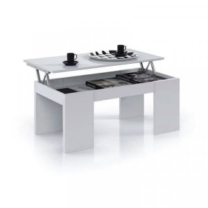 Image de Table basse relevable Blanc brillant - OXNARD - Blanc - Bois - L 100 x l 50 x H 43/54 cm - Table basse