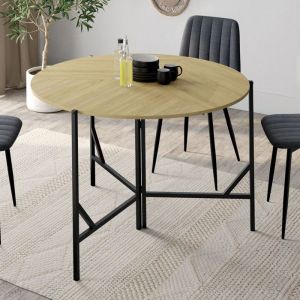Idmarket Table à manger pliante ronde yael 4 personnes bois et noir design industriel 110 cm