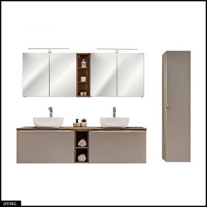 Set de meubles de salle de bain - 180 cm - avec 2 Vasques à poser et Plan - Colonne - 2 Meubles Miroirs LED - BOLD TAUPE