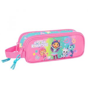 Safta GABBY'S Dollhouse Confetti - Trousse Double Enfant, idéale pour Les Enfants d'âge Scolaire, Confortable et Polyvalente, qualité et résistance, 21 x 6 x 8 cm, Rose/Turquoise, M, Décontracté