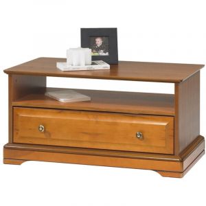 Table Basse Merisier 1 Tiroir 2 Faces Traversant 1 Niche L 82.4 H 41.6 P 46.5 cm
