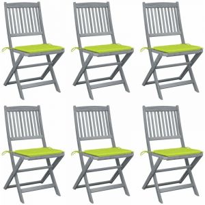 VidaXL Chaises pliables d'extérieur 6 pcs avec coussins Bois d'acacia - Vert vif