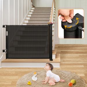 Barri&egrave;re De S&eacute;curit&eacute; R&eacute;tractable Escalier Pour B&eacute;b&eacute;s Enfant Et Chiens, 0-156 Cm De Large, Noir.